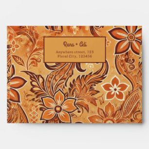 Watercolor Orange Terracotta Batik Floral Pattern Envelope