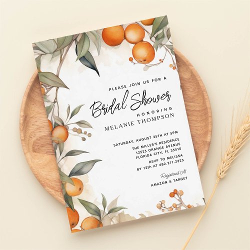 Watercolor orange Theme Bridal Shower Invitation