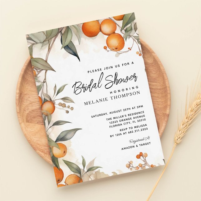 Watercolor orange Theme Bridal Shower Invitation (Creator Uploaded)