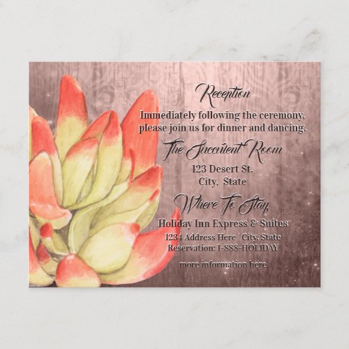 Watercolor Orange_tipped Succulent peach Reception Enclosure Card