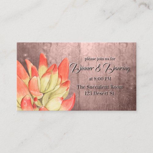 Watercolor Orange_tipped Succulent peach Reception Enclosure Card