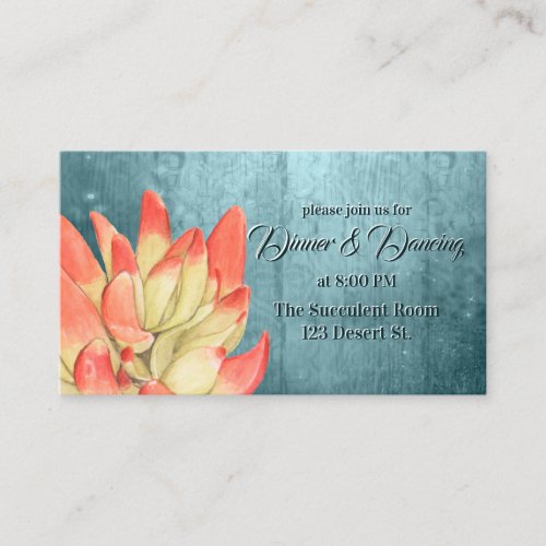 Watercolor Orange_tipped Succulent teal Reception Enclosure Card