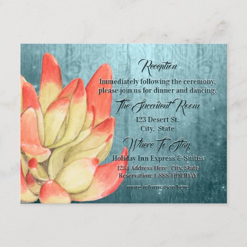 Watercolor Orange_tipped Succulent teal Reception Enclosure Card