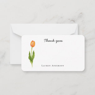 Watercolor orange tulip flower Little Thank you Note Card