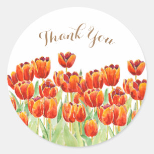 watercolor orange tulips classic round sticker