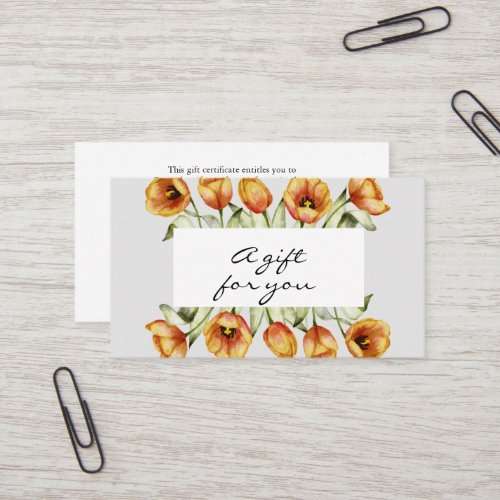 Watercolor orange tulips gift certificate