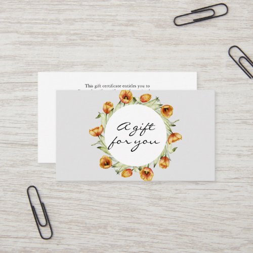 Watercolor orange tulips wreath gift card