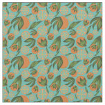Watercolor Orange Turqouise Botanical Pattern Fabric