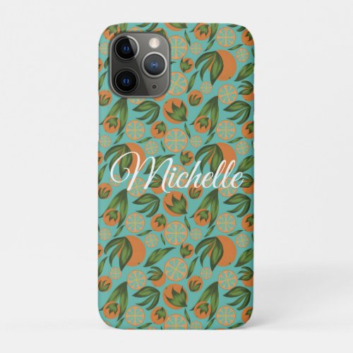 Watercolor Orange Turquoise Botanical Personalized iPhone 11 Pro Case