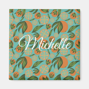 Watercolor Orange Turquoise Botanical Personalized Magnet