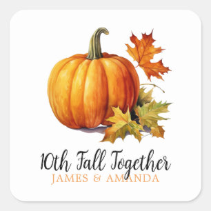 Watercolor Orange & White Autumn Pumpkin Couple Square Sticker
