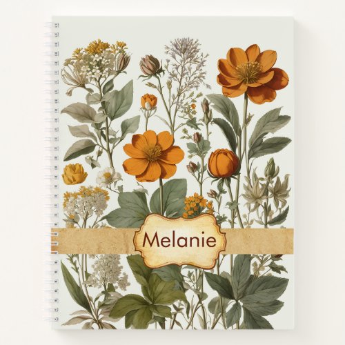 Watercolor Orange Wildflowers  Personalized Name Notebook