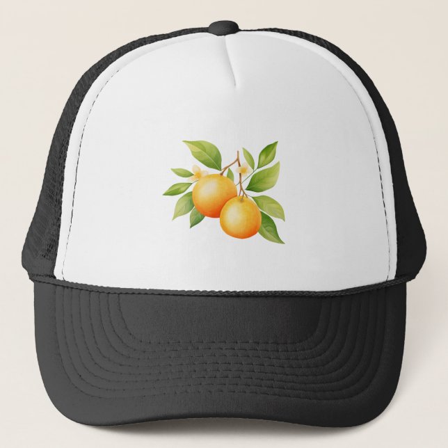 Watercolor Orange With Flower Trucker Hat (Front)