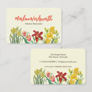 Watercolor Orange Yellow Spring Flowers Cream Business Card
