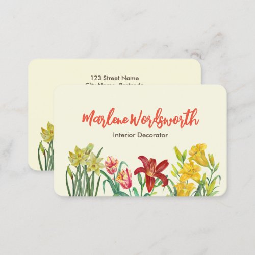 Watercolor Orange Yellow Spring Flowers Cream Business Card