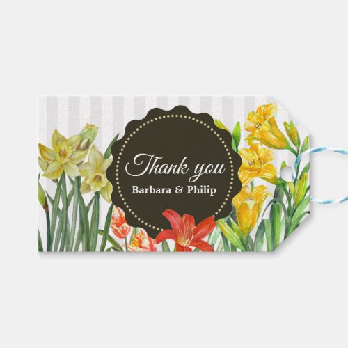 Watercolor Orange Yellow Spring Flowers Gift Tags