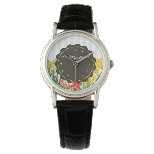 Watercolor Orange Yellow Spring Flowers Watch