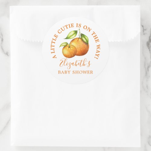 Watercolor Oranges A Little Cutie Baby Shower Classic Round Sticker