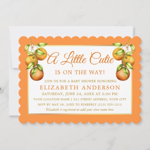 Watercolor Oranges A Little Cutie Baby Shower Gold Invitation