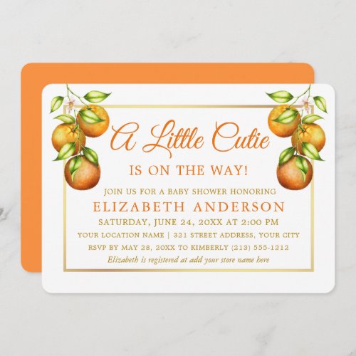 Watercolor Oranges A Little Cutie Gold Baby Shower Invitation