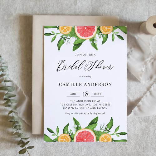 Watercolor Oranges and Grapefruits Bridal Shower Invitation