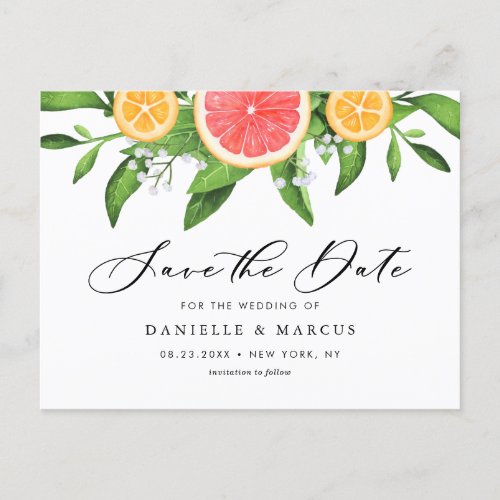 Watercolor Oranges and Grapefruits Save the Date Announcement Postcard