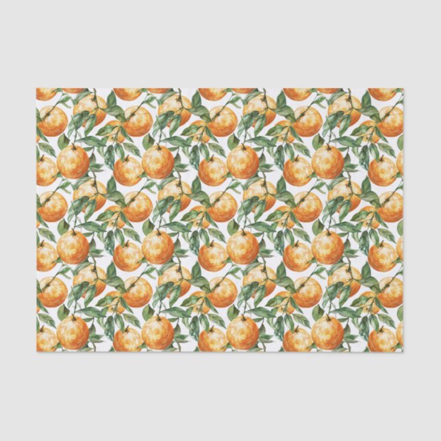 Watercolor Oranges and Leaves Pattern Decoupage Tissue Paper (Front)