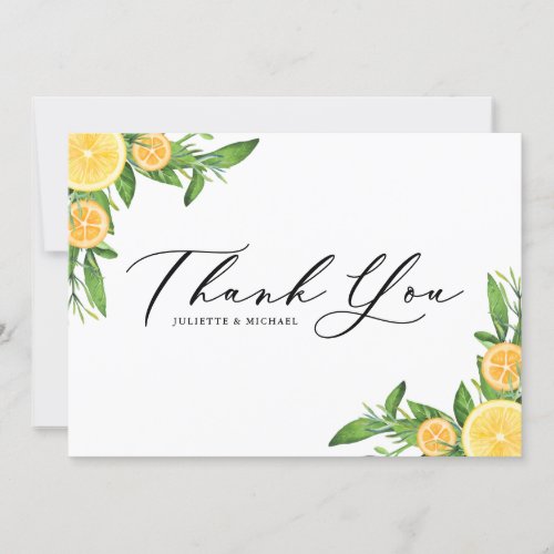 Watercolor Oranges and Lemons Summer Wedding Thank You Card