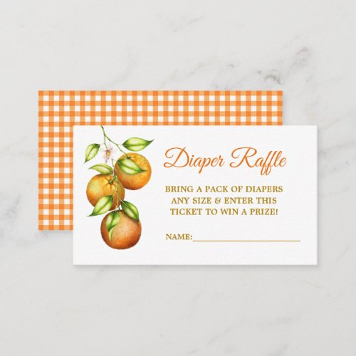 Watercolor Oranges Baby Shower Diaper Raffle Plaid Enclosure Card