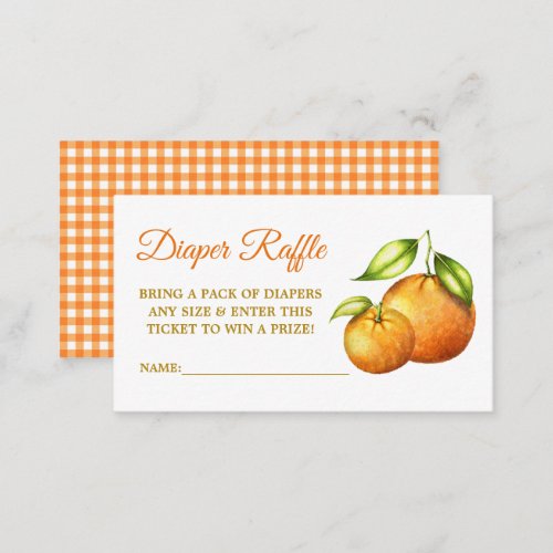 Watercolor Oranges Baby Shower Plaid Diaper Raffle Enclosure Card