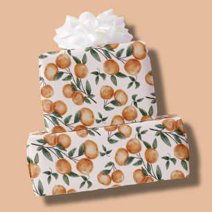 Watercolor Oranges Botanical Pattern Baby Shower Wrapping Paper