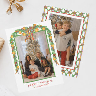 Watercolor Oranges Bow Garland Christmas Photo Holiday Card