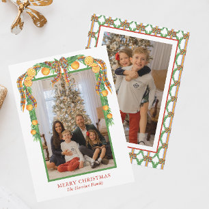 Watercolor Oranges Bow Garland Christmas Photo Holiday Card