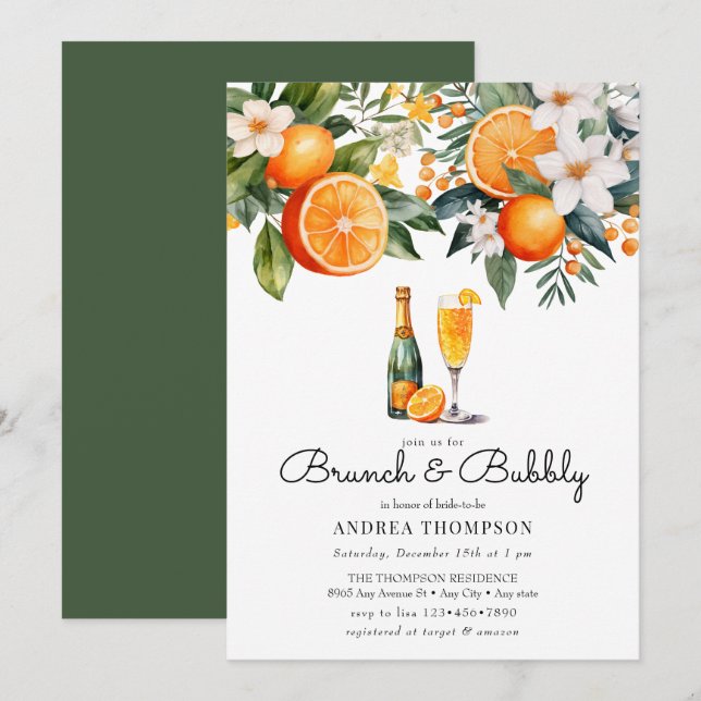 Watercolor Oranges | Brunch Shower Invitation (Front/Back)