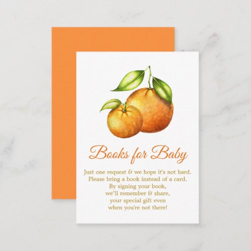 Watercolor Oranges Citrus Books For Baby Shower Enclosure Card