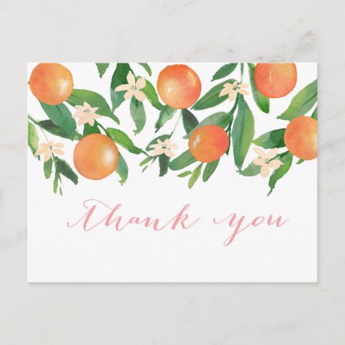 Watercolor Oranges Citrus fruit blossom thank you Postcard