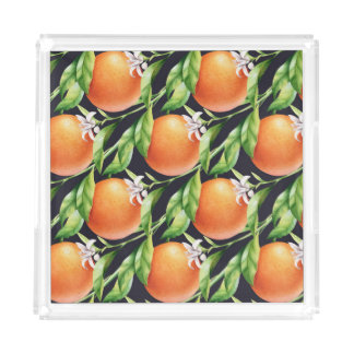 Watercolor Oranges: Citrus Seamless Pattern Acrylic Tray