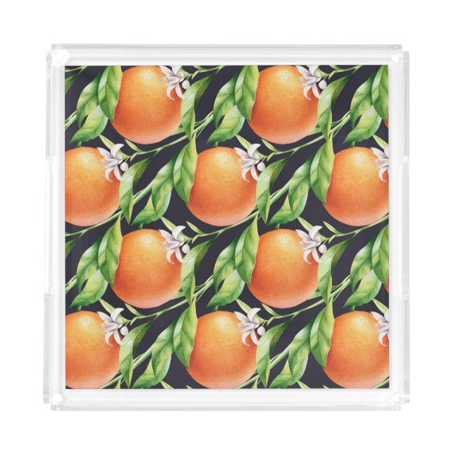 Watercolor Oranges: Citrus Seamless Pattern Acrylic Tray (Front)