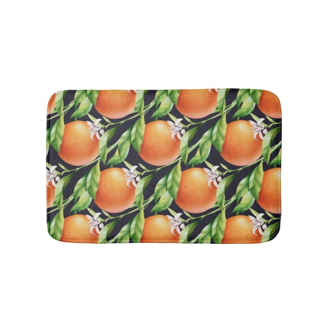 Watercolor Oranges: Citrus Seamless Pattern Bath Mat (Front)