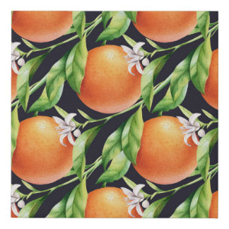 Watercolor Oranges: Citrus Seamless Pattern Faux Canvas Print