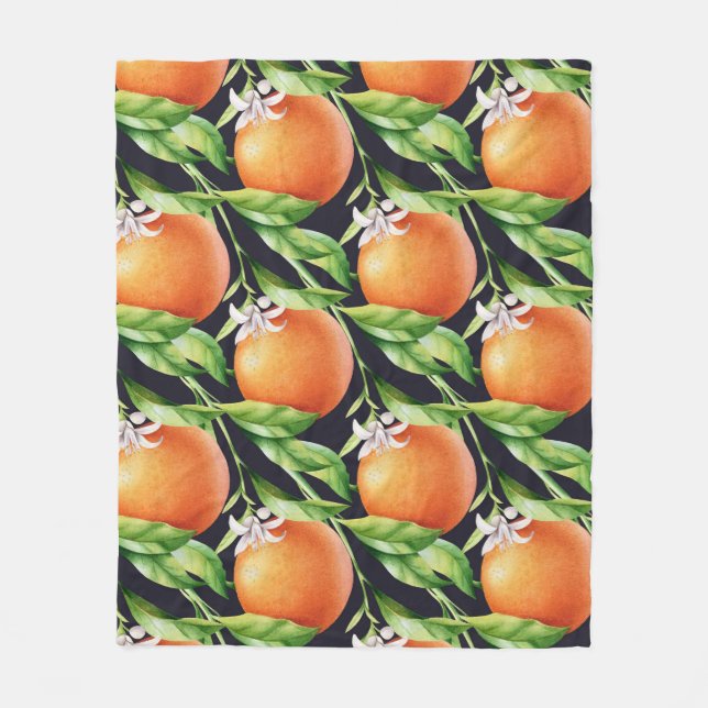 Watercolor Oranges: Citrus Seamless Pattern Fleece Blanket (Front)