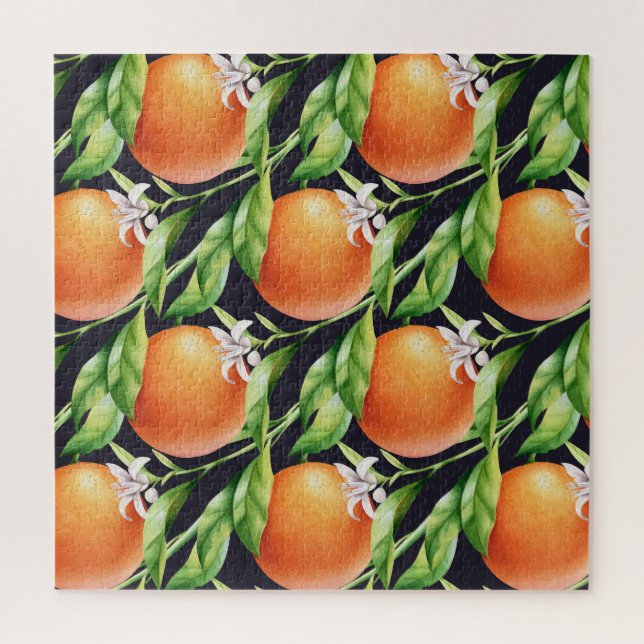 Watercolor Oranges: Citrus Seamless Pattern Jigsaw Puzzle (Vertical)