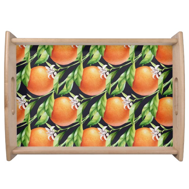 Watercolor Oranges: Citrus Seamless Pattern Serving Tray (Front)