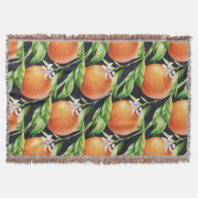 Watercolor Oranges: Citrus Seamless Pattern Throw Blanket (Front)