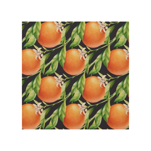 Watercolor Oranges: Citrus Seamless Pattern Wood Wall Art (Front)