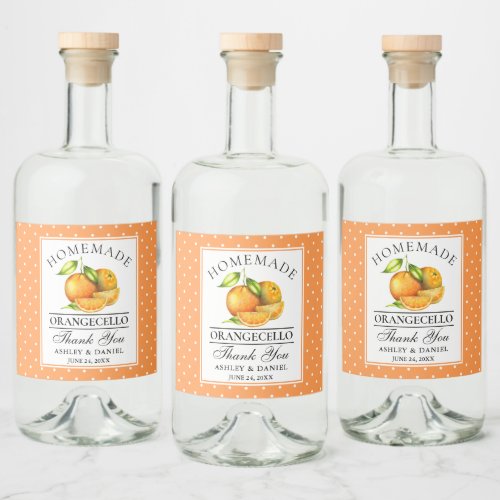 Watercolor Oranges Dots Orangecello Wedding Liquor Bottle Label