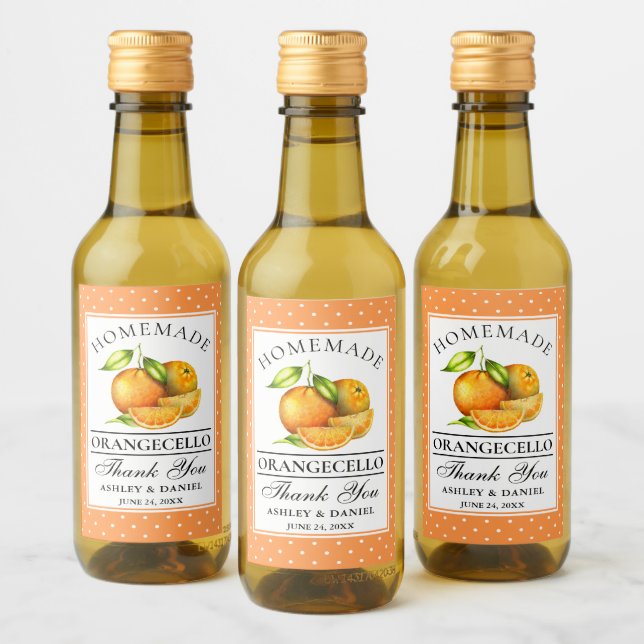 Watercolor Oranges Dots Orangecello Wedding Mini Wine Label (Bottles)