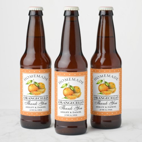 Watercolor Oranges Dots Orangecello Wedding Thanks Beer Bottle Label