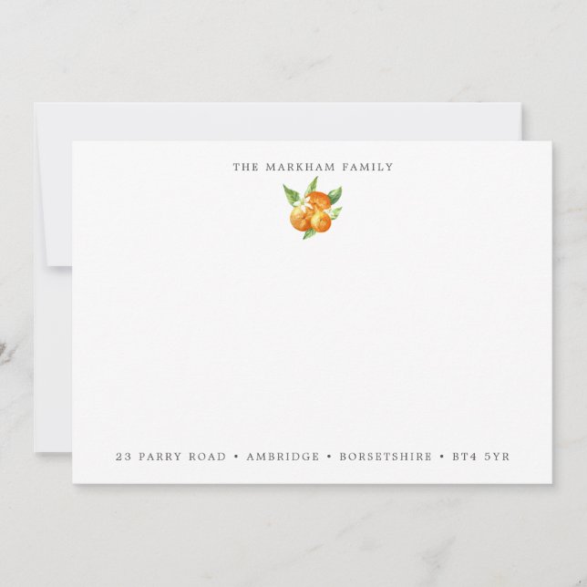 Watercolor Oranges Family Address Note Card (Front)