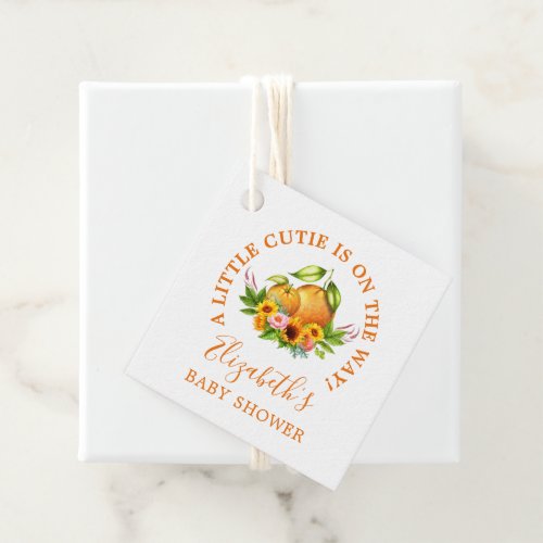 Watercolor Oranges Floral Little Cutie Baby Shower Favor Tags